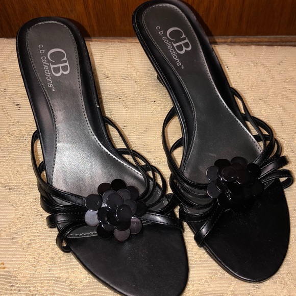 CB Collections Women’s Black Leather Sandals - Picture 1 of 8